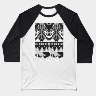 Fair isle knitting grey wolf // pattern // black and white wolves moons and pine trees Baseball T-Shirt